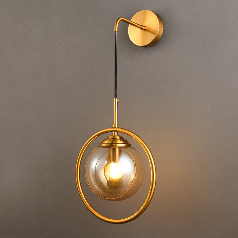 Orbit Smoke Gray/Clear/Amber Glass Wall Lamp Contemporary Single Brass Finish Sconce Light Fixture Clearhalo 'Cast Iron' 'Glass' 'Industrial' 'Modern wall lights' 'Modern' 'Tiffany' 'Traditional wall lights' 'Wall Lamps & Sconces' 'Wall Lights' Lighting' 274465