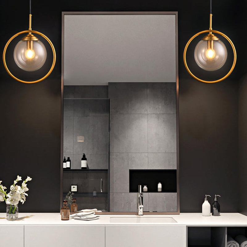 Orbit Smoke Gray/Clear/Amber Glass Wall Lamp Contemporary Single Brass Finish Sconce Light Fixture Clearhalo 'Cast Iron' 'Glass' 'Industrial' 'Modern wall lights' 'Modern' 'Tiffany' 'Traditional wall lights' 'Wall Lamps & Sconces' 'Wall Lights' Lighting' 274470