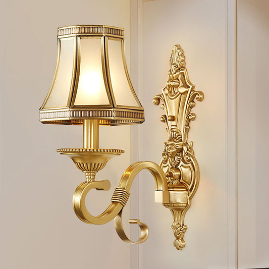 Brass Cone Wall Lamp Traditionalist Metal 1/2 Lights Bedroom Wall Mount Lighting with Beveled Glass Panel Clearhalo 'Wall Lamps & Sconces' 'Wall Lights' Lighting' 274490