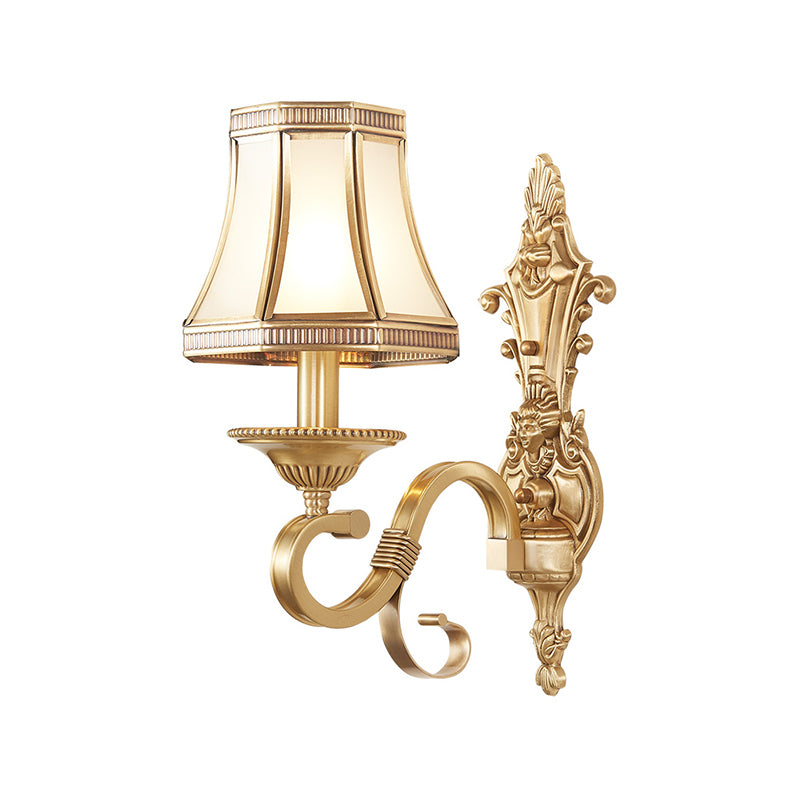 Brass Cone Wall Lamp Traditionalist Metal 1/2 Lights Bedroom Wall Mount Lighting with Beveled Glass Panel Clearhalo 'Wall Lamps & Sconces' 'Wall Lights' Lighting' 274492