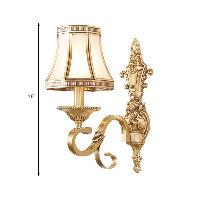 Brass Cone Wall Lamp Traditionalist Metal 1/2 Lights Bedroom Wall Mount Lighting with Beveled Glass Panel Clearhalo 'Wall Lamps & Sconces' 'Wall Lights' Lighting' 274493