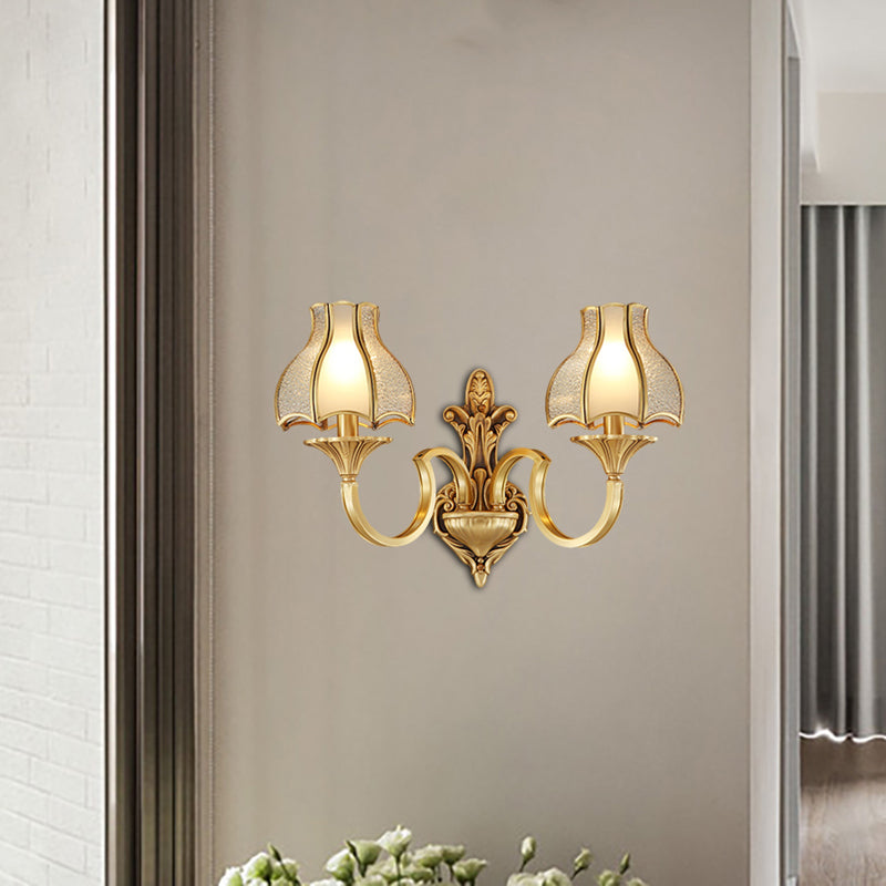 Metal Brass Wall Sconce Lighting Curving 1/2-Light Traditional Wall Light Fixture for Bedroom Clearhalo 'Wall Lamps & Sconces' 'Wall Lights' Lighting' 274507