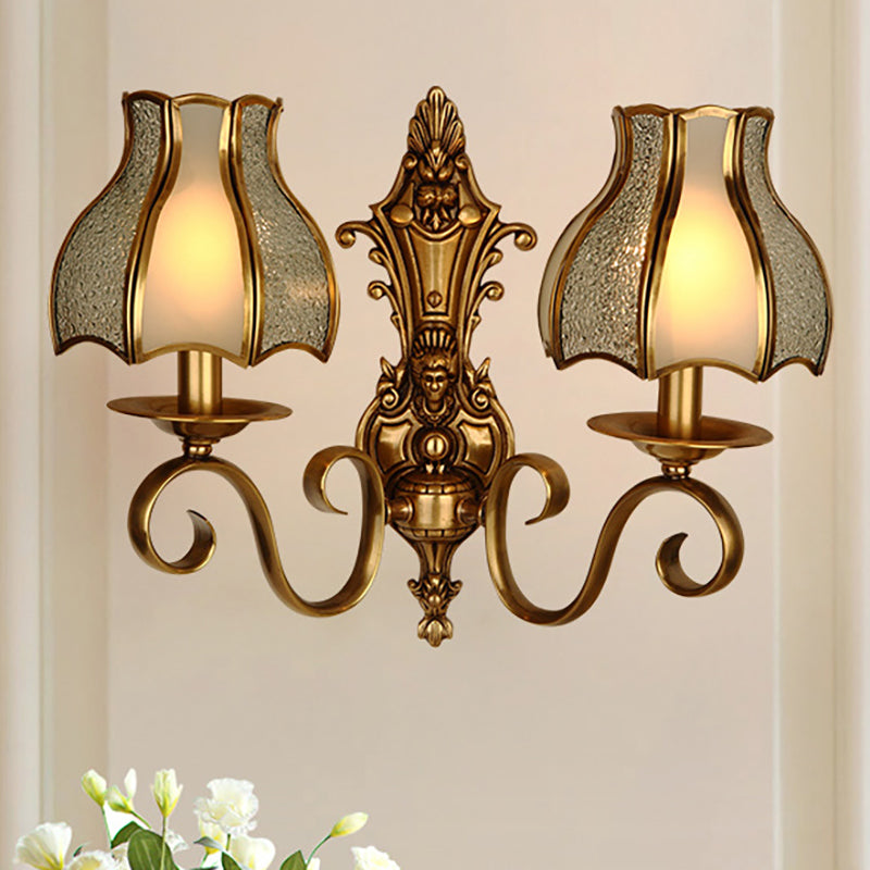 Brass 1/2-Light Wall Light Sconce Traditional Metal Curved Wall Mounted Lamp for Living Room 2.0 Brass Clearhalo 'Wall Lamps & Sconces' 'Wall Lights' Lighting' 274516