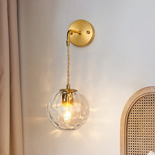 1-Light Bedside Wall Sconce Light Simplicity Brass Wall Light Fixture with Ball Water Glass Shade Brass Clearhalo 'Cast Iron' 'Glass' 'Industrial' 'Modern wall lights' 'Modern' 'Tiffany' 'Traditional wall lights' 'Wall Lamps & Sconces' 'Wall Lights' Lighting' 274571