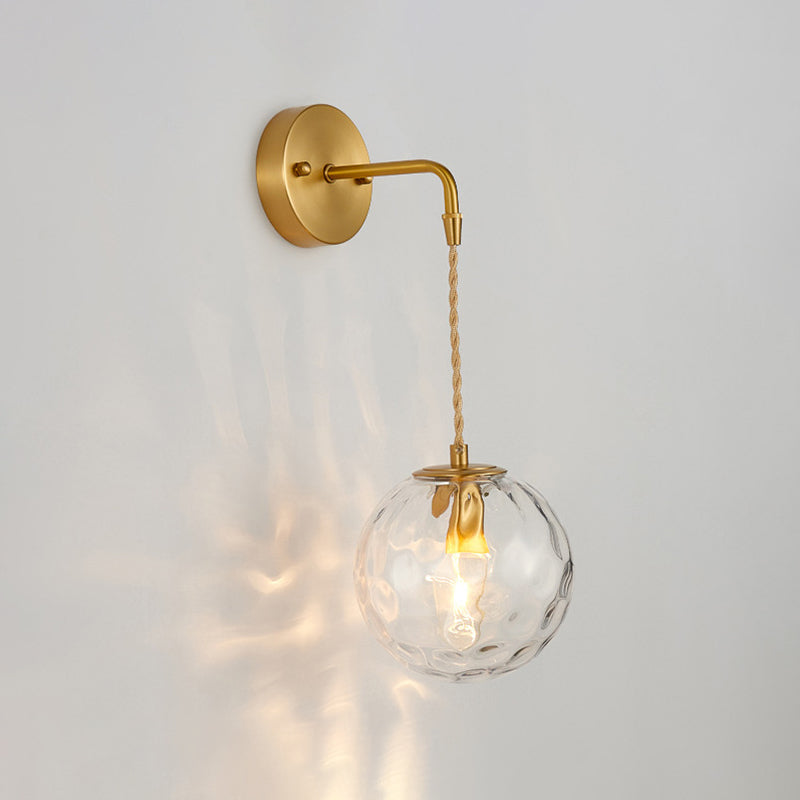 1-Light Bedside Wall Sconce Light Simplicity Brass Wall Light Fixture with Ball Water Glass Shade Clearhalo 'Cast Iron' 'Glass' 'Industrial' 'Modern wall lights' 'Modern' 'Tiffany' 'Traditional wall lights' 'Wall Lamps & Sconces' 'Wall Lights' Lighting' 274572