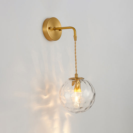 1-Light Bedside Wall Sconce Light Simplicity Brass Wall Light Fixture with Ball Water Glass Shade Clearhalo 'Cast Iron' 'Glass' 'Industrial' 'Modern wall lights' 'Modern' 'Tiffany' 'Traditional wall lights' 'Wall Lamps & Sconces' 'Wall Lights' Lighting' 274572