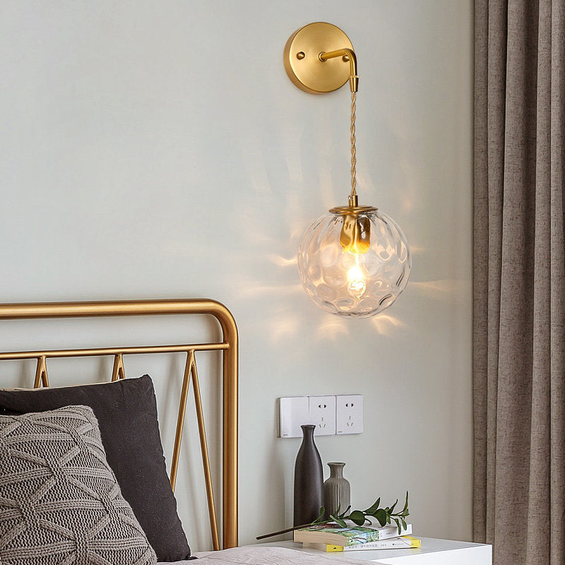 1-Light Bedside Wall Sconce Light Simplicity Brass Wall Light Fixture with Ball Water Glass Shade Clearhalo 'Cast Iron' 'Glass' 'Industrial' 'Modern wall lights' 'Modern' 'Tiffany' 'Traditional wall lights' 'Wall Lamps & Sconces' 'Wall Lights' Lighting' 274574