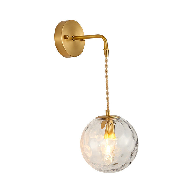 1-Light Bedside Wall Sconce Light Simplicity Brass Wall Light Fixture with Ball Water Glass Shade Clearhalo 'Cast Iron' 'Glass' 'Industrial' 'Modern wall lights' 'Modern' 'Tiffany' 'Traditional wall lights' 'Wall Lamps & Sconces' 'Wall Lights' Lighting' 274576