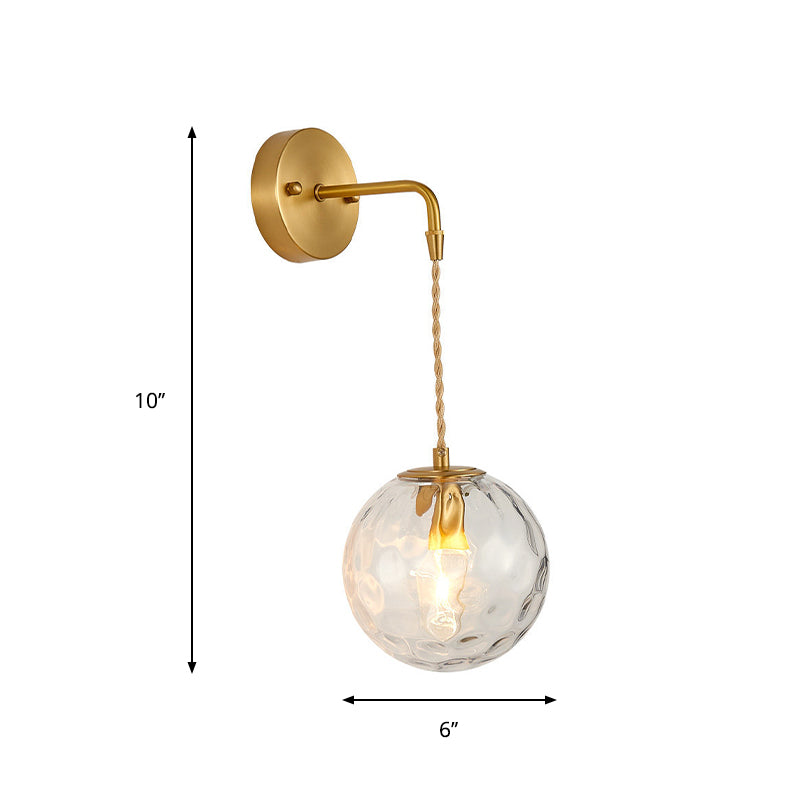 1-Light Bedside Wall Sconce Light Simplicity Brass Wall Light Fixture with Ball Water Glass Shade Clearhalo 'Cast Iron' 'Glass' 'Industrial' 'Modern wall lights' 'Modern' 'Tiffany' 'Traditional wall lights' 'Wall Lamps & Sconces' 'Wall Lights' Lighting' 274577