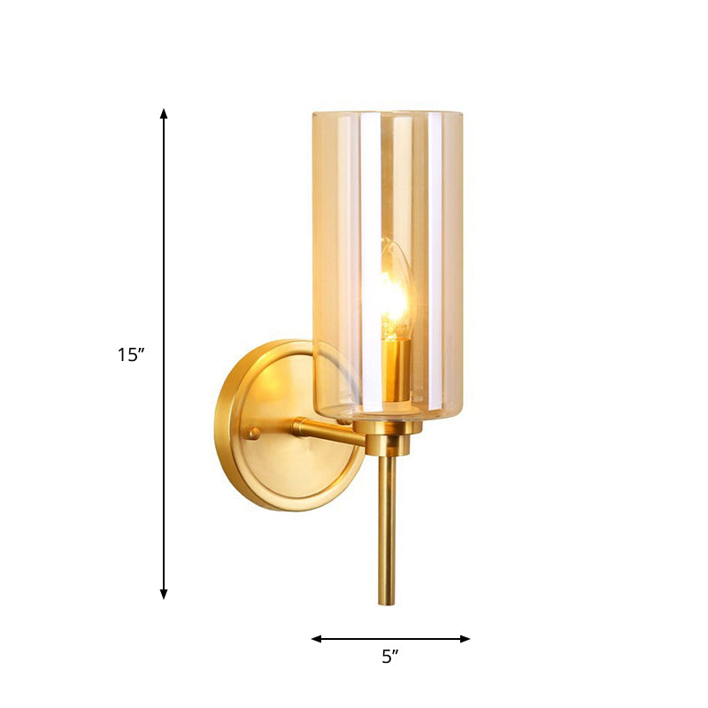 Modern Cylinder Sconce Light Clear Glass Single Bulb Brass Finish Wall Mounted Lamp Clearhalo 'Cast Iron' 'Glass' 'Industrial' 'Modern wall lights' 'Modern' 'Tiffany' 'Traditional wall lights' 'Wall Lamps & Sconces' 'Wall Lights' Lighting' 274583