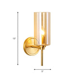 Modern Cylinder Sconce Light Clear Glass Single Bulb Brass Finish Wall Mounted Lamp Clearhalo 'Cast Iron' 'Glass' 'Industrial' 'Modern wall lights' 'Modern' 'Tiffany' 'Traditional wall lights' 'Wall Lamps & Sconces' 'Wall Lights' Lighting' 274583