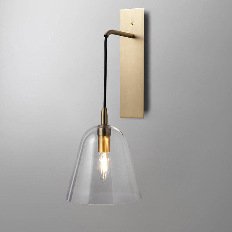 Brass Flared Wall Sconce Light Retro Style 1-Light Clear Glass Wall Mounted Lamp Brass Clearhalo 'Cast Iron' 'Glass' 'Industrial' 'Modern wall lights' 'Modern' 'Tiffany' 'Traditional wall lights' 'Wall Lamps & Sconces' 'Wall Lights' Lighting' 274602