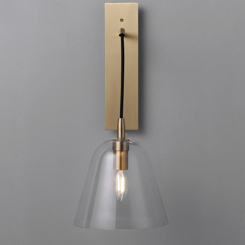 Brass Flared Wall Sconce Light Retro Style 1-Light Clear Glass Wall Mounted Lamp Clearhalo 'Cast Iron' 'Glass' 'Industrial' 'Modern wall lights' 'Modern' 'Tiffany' 'Traditional wall lights' 'Wall Lamps & Sconces' 'Wall Lights' Lighting' 274603