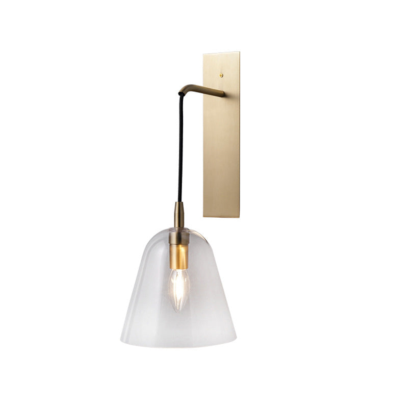 Brass Flared Wall Sconce Light Retro Style 1-Light Clear Glass Wall Mounted Lamp Clearhalo 'Cast Iron' 'Glass' 'Industrial' 'Modern wall lights' 'Modern' 'Tiffany' 'Traditional wall lights' 'Wall Lamps & Sconces' 'Wall Lights' Lighting' 274605