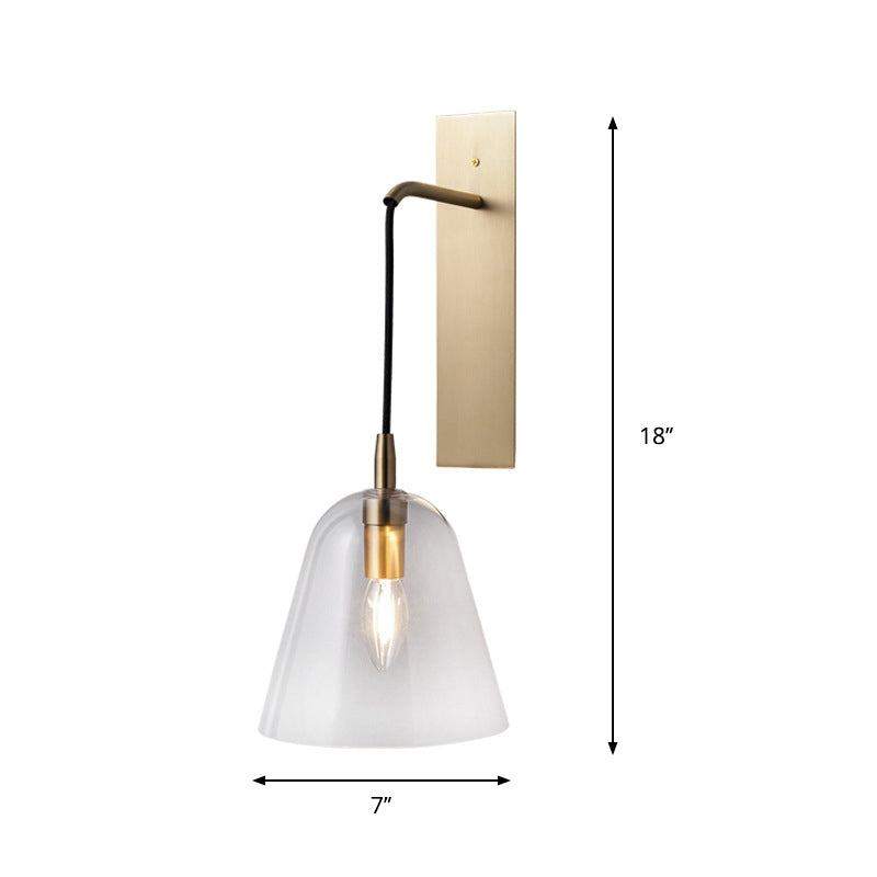 Brass Flared Wall Sconce Light Retro Style 1-Light Clear Glass Wall Mounted Lamp Clearhalo 'Cast Iron' 'Glass' 'Industrial' 'Modern wall lights' 'Modern' 'Tiffany' 'Traditional wall lights' 'Wall Lamps & Sconces' 'Wall Lights' Lighting' 274606