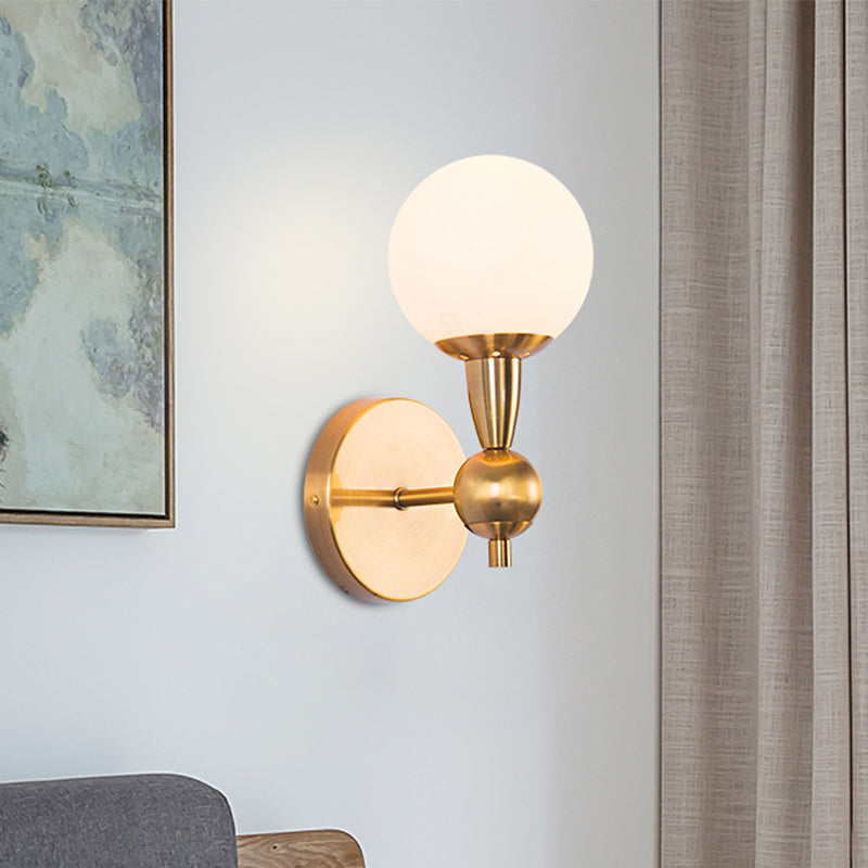Spherical Sconce Light Minimal Hand Blown Glass 1/2-Bulb Bedroom Wall Sconce in Gold 1.0 Gold Clearhalo 'Cast Iron' 'Glass' 'Industrial' 'Modern wall lights' 'Modern' 'Tiffany' 'Traditional wall lights' 'Wall Lamps & Sconces' 'Wall Lights' Lighting' 274608