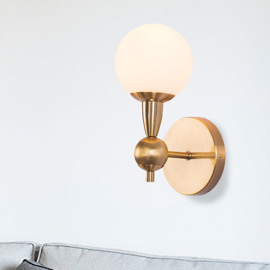 Spherical Sconce Light Minimal Hand Blown Glass 1/2-Bulb Bedroom Wall Sconce in Gold Clearhalo 'Cast Iron' 'Glass' 'Industrial' 'Modern wall lights' 'Modern' 'Tiffany' 'Traditional wall lights' 'Wall Lamps & Sconces' 'Wall Lights' Lighting' 274609