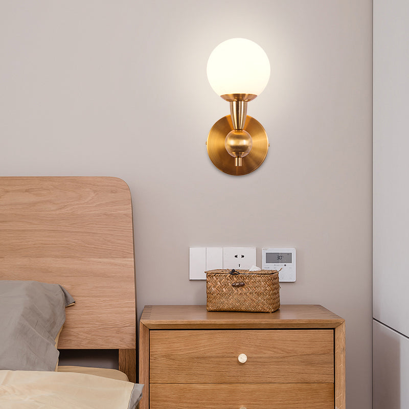 Spherical Sconce Light Minimal Hand Blown Glass 1/2-Bulb Bedroom Wall Sconce in Gold Clearhalo 'Cast Iron' 'Glass' 'Industrial' 'Modern wall lights' 'Modern' 'Tiffany' 'Traditional wall lights' 'Wall Lamps & Sconces' 'Wall Lights' Lighting' 274610