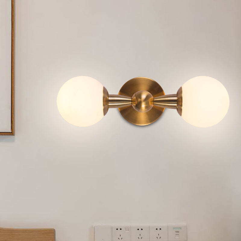 Spherical Sconce Light Minimal Hand Blown Glass 1/2-Bulb Bedroom Wall Sconce in Gold 2.0 Gold Clearhalo 'Cast Iron' 'Glass' 'Industrial' 'Modern wall lights' 'Modern' 'Tiffany' 'Traditional wall lights' 'Wall Lamps & Sconces' 'Wall Lights' Lighting' 274613