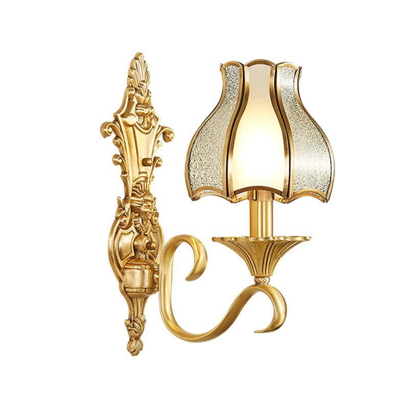 1/2 Bulbs Metal Wall Sconce Traditional Brass Scalloped Living Room Wall Light Fixture Clearhalo 'Wall Lamps & Sconces' 'Wall Lights' Lighting' 274664