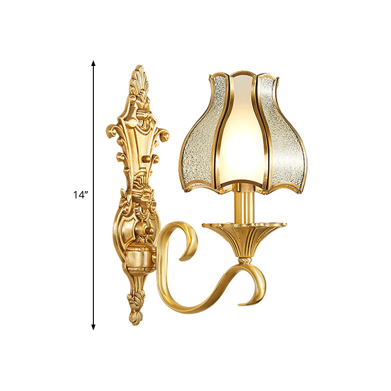 1/2 Bulbs Metal Wall Sconce Traditional Brass Scalloped Living Room Wall Light Fixture Clearhalo 'Wall Lamps & Sconces' 'Wall Lights' Lighting' 274665