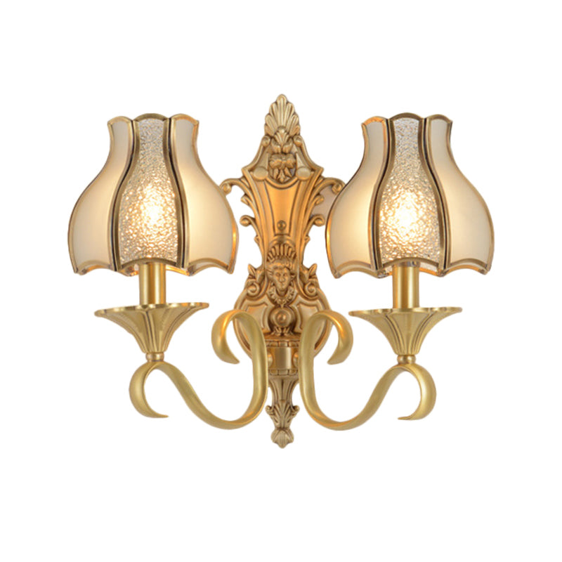 1/2 Bulbs Metal Wall Sconce Traditional Brass Scalloped Living Room Wall Light Fixture Clearhalo 'Wall Lamps & Sconces' 'Wall Lights' Lighting' 274669