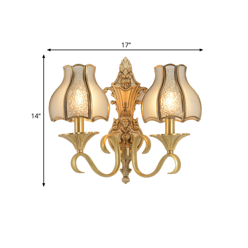 1/2 Bulbs Metal Wall Sconce Traditional Brass Scalloped Living Room Wall Light Fixture Clearhalo 'Wall Lamps & Sconces' 'Wall Lights' Lighting' 274670