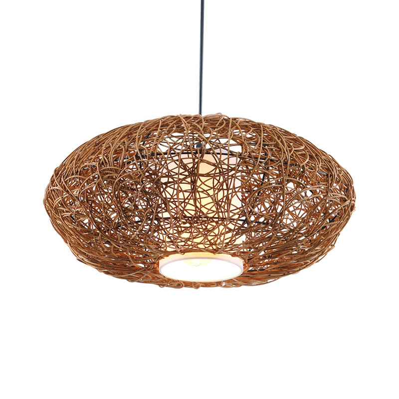 Woven Suspension Pendant Retro Rattan 1 Bulb Brown Hanging Light Kit for Tearoom Clearhalo 'Ceiling Lights' 'Modern Pendants' 'Modern' 'Pendant Lights' 'Pendants' Lighting' 274722