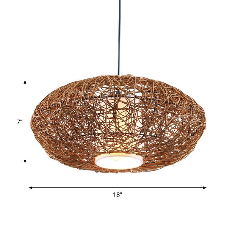 Woven Suspension Pendant Retro Rattan 1 Bulb Brown Hanging Light Kit for Tearoom Clearhalo 'Ceiling Lights' 'Modern Pendants' 'Modern' 'Pendant Lights' 'Pendants' Lighting' 274723