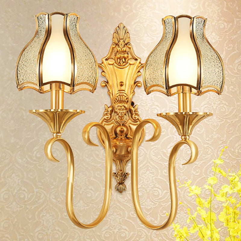 Metal Brass Sconce Light Fixture Curvy 1/2 Heads Traditional Wall Mount Lamp for Living Room 2.0 Brass Clearhalo 'Wall Lamps & Sconces' 'Wall Lights' Lighting' 274731