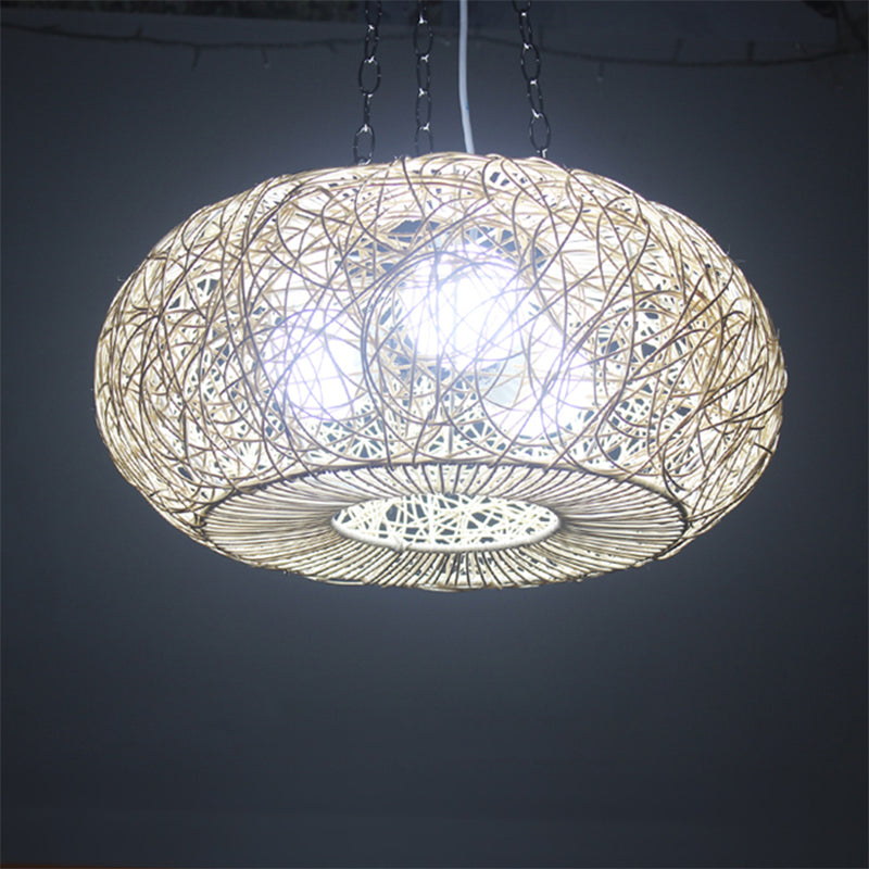 Modernist Lantern Hanging Light Rattan 1 Bulb Ceiling Pendant Lamp in Wood for Living Room Wood Clearhalo 'Ceiling Lights' 'Modern Pendants' 'Modern' 'Pendant Lights' 'Pendants' Lighting' 274736