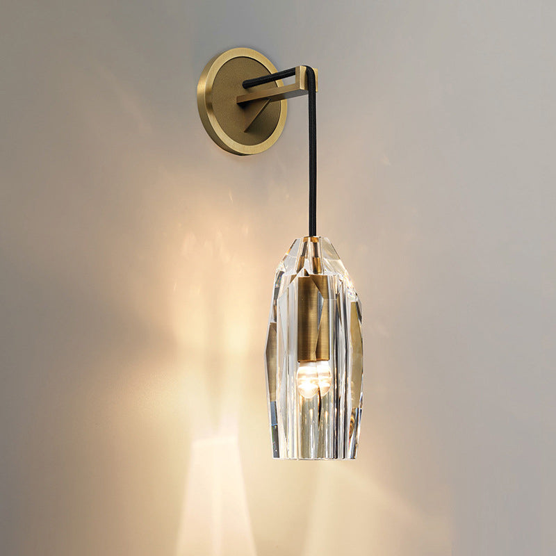 Clear Crystal Faceted Sconce Light Minimalist Single Light Brass Wall Mounted Lamp Clearhalo 'Modern wall lights' 'Modern' 'Wall Lamps & Sconces' 'Wall Lights' Lighting' 274775