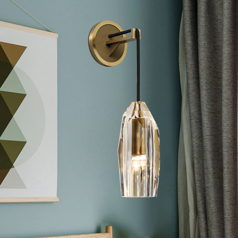 Clear Crystal Faceted Sconce Light Minimalist Single Light Brass Wall Mounted Lamp Clearhalo 'Modern wall lights' 'Modern' 'Wall Lamps & Sconces' 'Wall Lights' Lighting' 274777