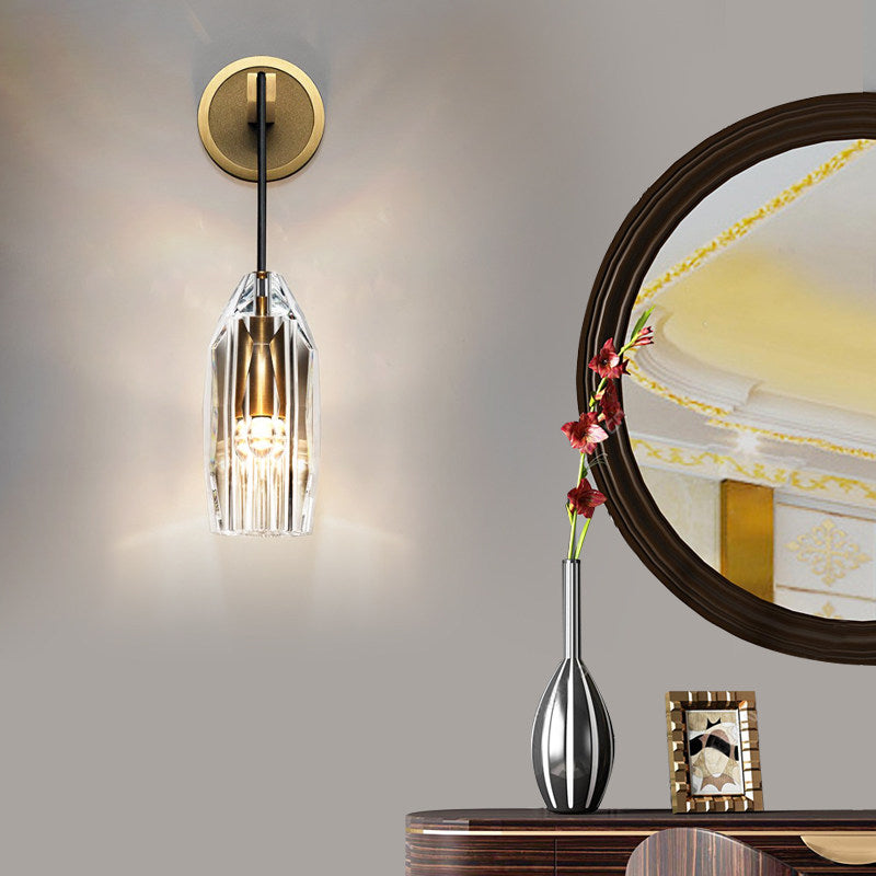 Clear Crystal Faceted Sconce Light Minimalist Single Light Brass Wall Mounted Lamp Clearhalo 'Modern wall lights' 'Modern' 'Wall Lamps & Sconces' 'Wall Lights' Lighting' 274778