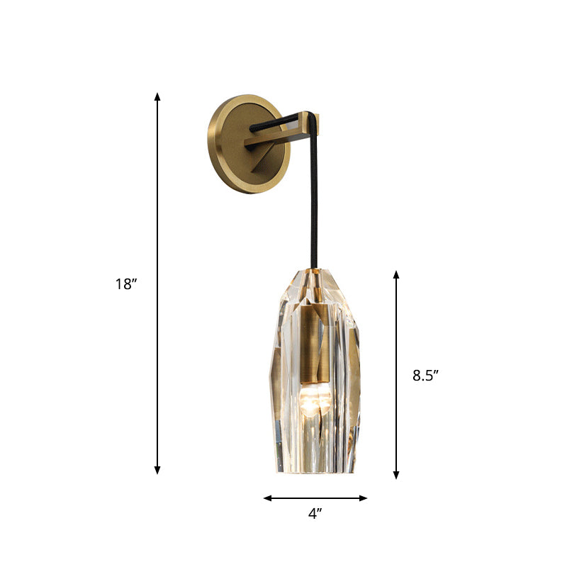 Clear Crystal Faceted Sconce Light Minimalist Single Light Brass Wall Mounted Lamp Clearhalo 'Modern wall lights' 'Modern' 'Wall Lamps & Sconces' 'Wall Lights' Lighting' 274780