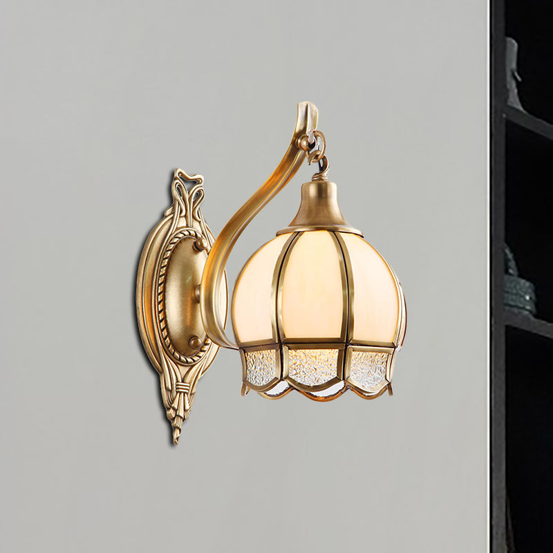 Metal Floral Sconce Light Traditionalism 1/2 Heads Dining Room Wall Lighting Fixture in Brass 1.0 Brass Clearhalo 'Wall Lamps & Sconces' 'Wall Lights' Lighting' 274825