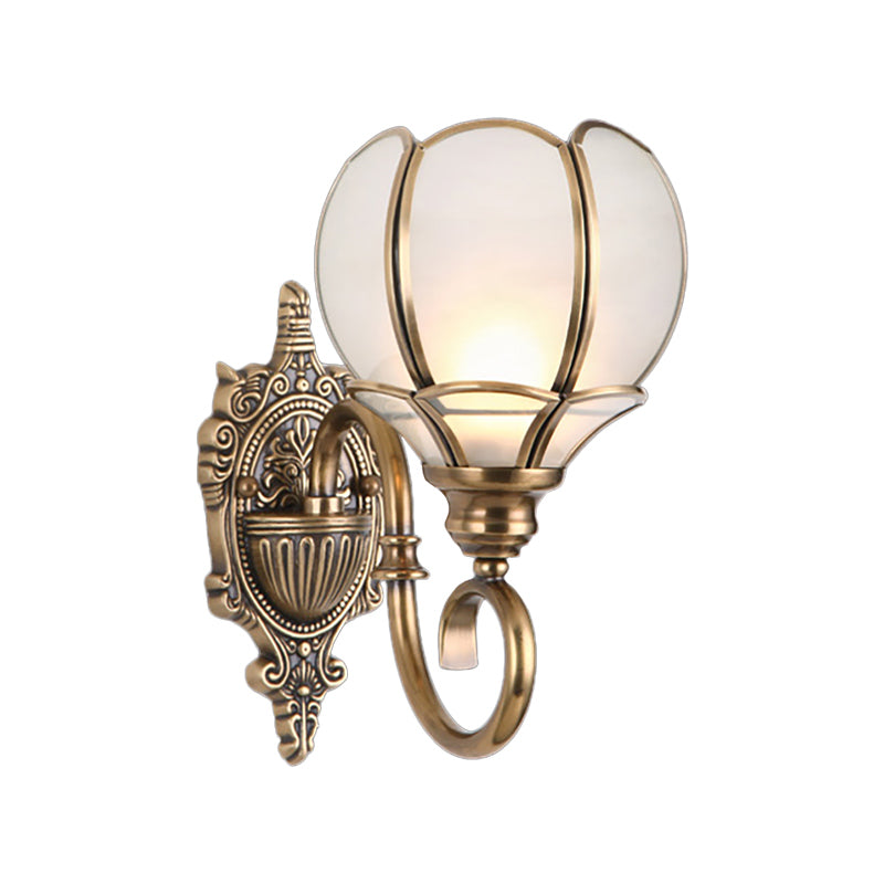 Traditional Flower Sconce Light Fixture 1/2-Bulb Metal Wall Lamp in Brass for Bedroom Clearhalo 'Wall Lamps & Sconces' 'Wall Lights' Lighting' 274847