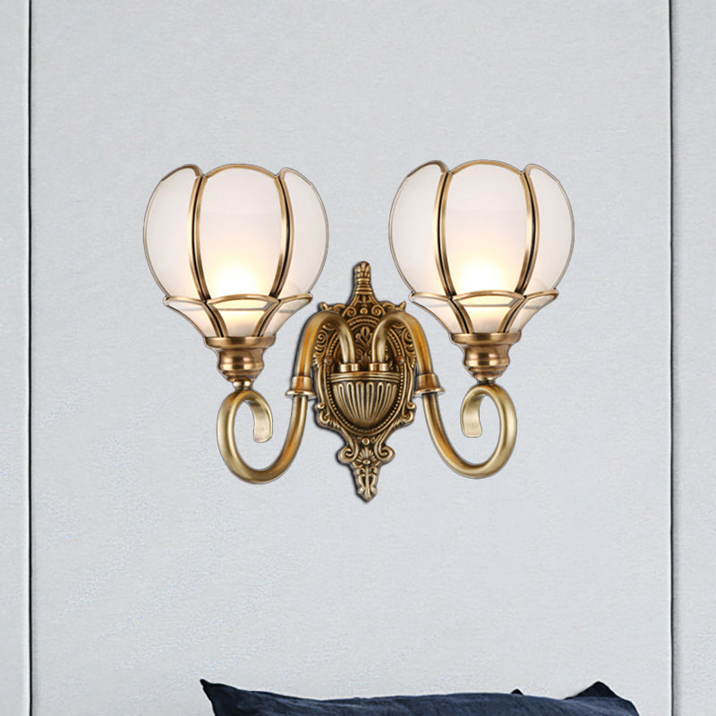 Traditional Flower Sconce Light Fixture 1/2-Bulb Metal Wall Lamp in Brass for Bedroom Clearhalo 'Wall Lamps & Sconces' 'Wall Lights' Lighting' 274850