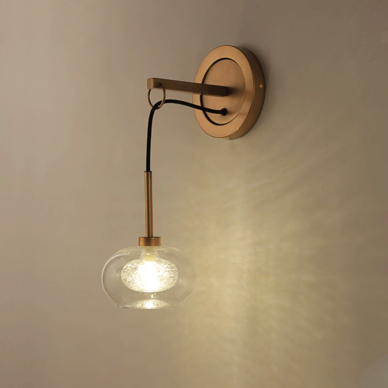 Oval Amber/White Glass Sconce Modernist 1 Light Brass Finish Wall Mounted Drop Lamp Amber Clearhalo 'Cast Iron' 'Glass' 'Industrial' 'Modern wall lights' 'Modern' 'Tiffany' 'Traditional wall lights' 'Wall Lamps & Sconces' 'Wall Lights' Lighting' 274876