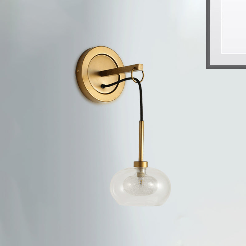 Oval Amber/White Glass Sconce Modernist 1 Light Brass Finish Wall Mounted Drop Lamp Clearhalo 'Cast Iron' 'Glass' 'Industrial' 'Modern wall lights' 'Modern' 'Tiffany' 'Traditional wall lights' 'Wall Lamps & Sconces' 'Wall Lights' Lighting' 274877