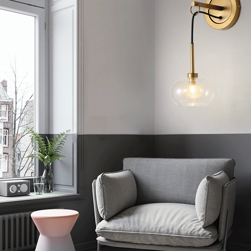 Oval Amber/White Glass Sconce Modernist 1 Light Brass Finish Wall Mounted Drop Lamp Clearhalo 'Cast Iron' 'Glass' 'Industrial' 'Modern wall lights' 'Modern' 'Tiffany' 'Traditional wall lights' 'Wall Lamps & Sconces' 'Wall Lights' Lighting' 274886