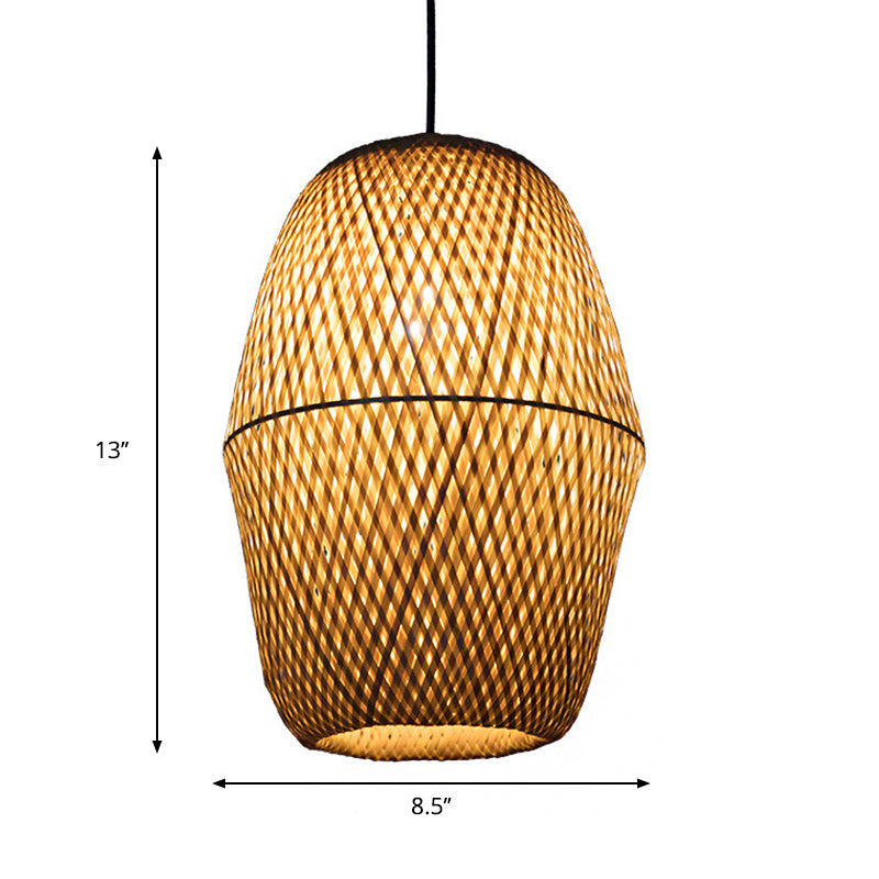 Wood Bell Pendant Lighting Tradition Bamboo 1 Bulb Hanging Lamp Kit for Restaurant Clearhalo 'Ceiling Lights' 'Modern Pendants' 'Modern' 'Pendant Lights' 'Pendants' Lighting' 274894