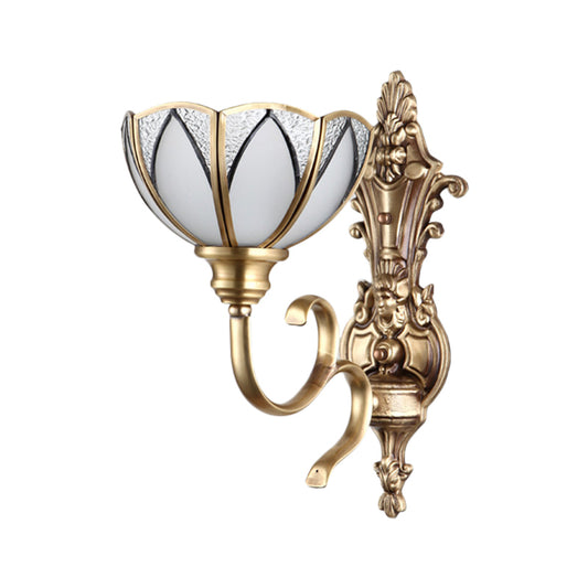 Bowl Hallway Wall Lamp Traditional Metal 1/2 Heads Brass Wall Mounted Light with White Glass Shade Clearhalo 'Wall Lamps & Sconces' 'Wall Lights' Lighting' 274898