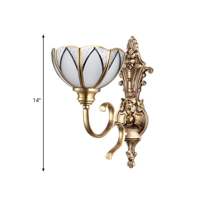 Bowl Hallway Wall Lamp Traditional Metal 1/2 Heads Brass Wall Mounted Light with White Glass Shade Clearhalo 'Wall Lamps & Sconces' 'Wall Lights' Lighting' 274899