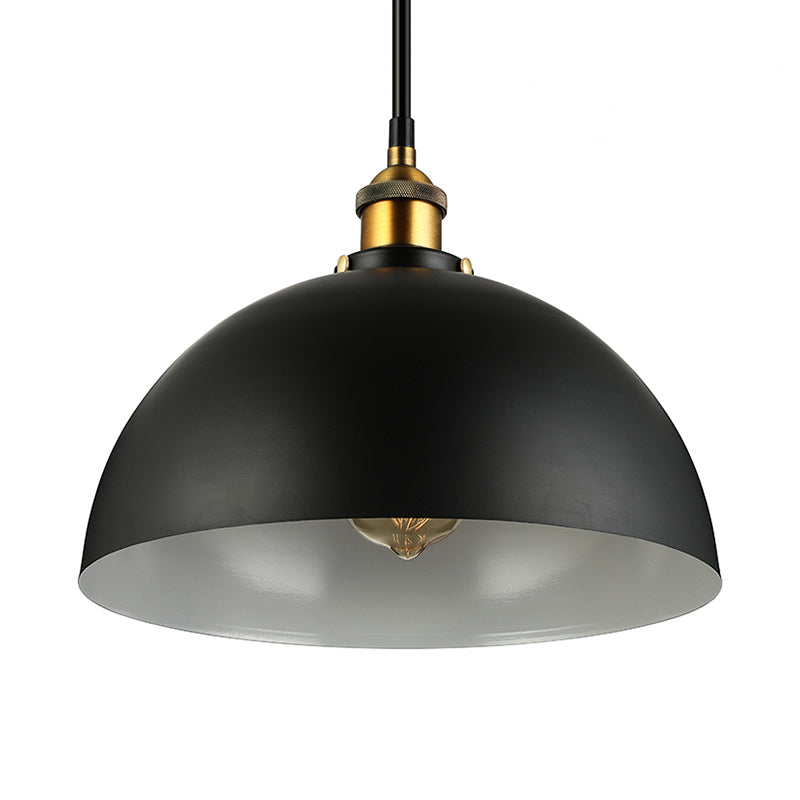 Black/White 1 Head Ceiling Light Antique Style Metallic Domed Pendant Lighting for Restaurant, 12"/16" Dia Clearhalo 'Art Deco Pendants' 'Black' 'Cast Iron' 'Ceiling Lights' 'Ceramic' 'Crystal' 'Industrial Pendants' 'Industrial' 'Metal' 'Middle Century Pendants' 'Pendant Lights' 'Pendants' 'Rustic Pendants' 'Tiffany' Lighting' 2749