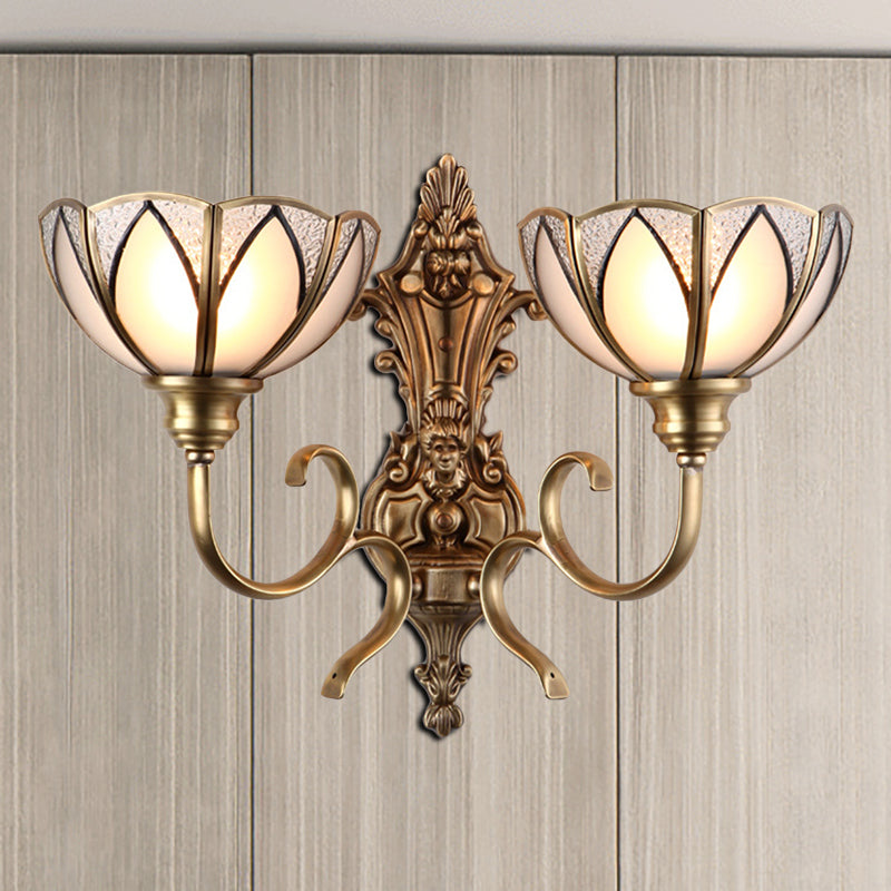 Bowl Hallway Wall Lamp Traditional Metal 1/2 Heads Brass Wall Mounted Light with White Glass Shade 2.0 Brass Clearhalo 'Wall Lamps & Sconces' 'Wall Lights' Lighting' 274901