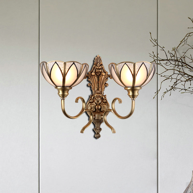 Bowl Hallway Wall Lamp Traditional Metal 1/2 Heads Brass Wall Mounted Light with White Glass Shade Clearhalo 'Wall Lamps & Sconces' 'Wall Lights' Lighting' 274902