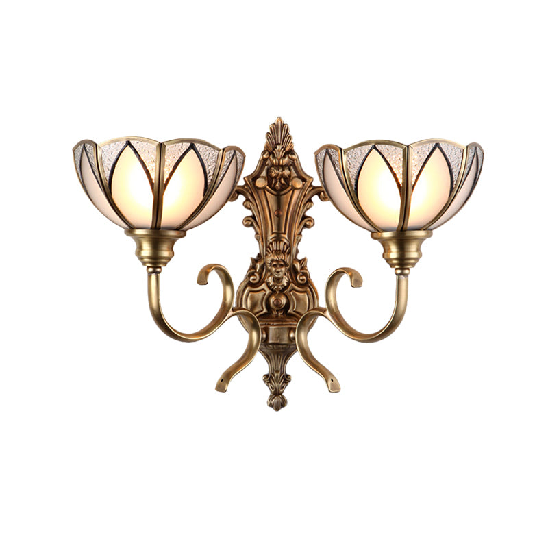 Bowl Hallway Wall Lamp Traditional Metal 1/2 Heads Brass Wall Mounted Light with White Glass Shade Clearhalo 'Wall Lamps & Sconces' 'Wall Lights' Lighting' 274904