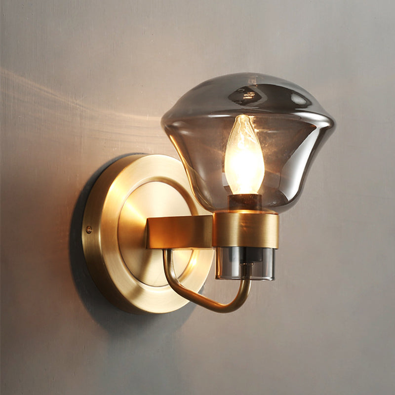 Bell Wall Sconce Retro Style Smoke Gray/Amber Glass 1 Bulb Brass Wall Mounted Light Fixture Smoke Gray Clearhalo 'Cast Iron' 'Glass' 'Industrial' 'Modern wall lights' 'Modern' 'Tiffany' 'Traditional wall lights' 'Wall Lamps & Sconces' 'Wall Lights' Lighting' 274906
