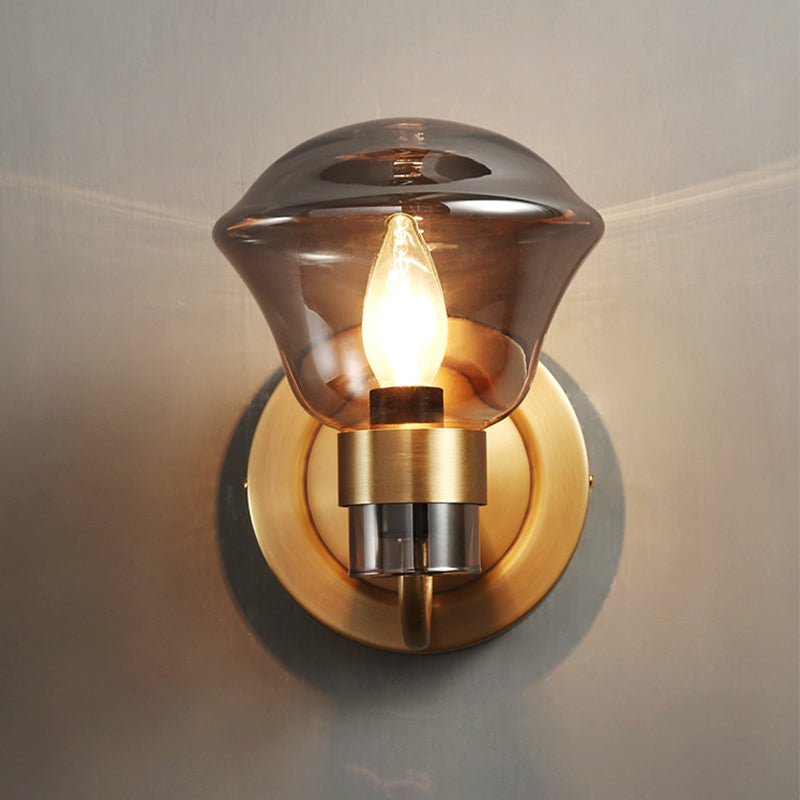 Bell Wall Sconce Retro Style Smoke Gray/Amber Glass 1 Bulb Brass Wall Mounted Light Fixture Clearhalo 'Cast Iron' 'Glass' 'Industrial' 'Modern wall lights' 'Modern' 'Tiffany' 'Traditional wall lights' 'Wall Lamps & Sconces' 'Wall Lights' Lighting' 274907